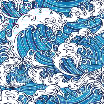Japan Sea Waves Ukiyo-e Seamless Pattern vector