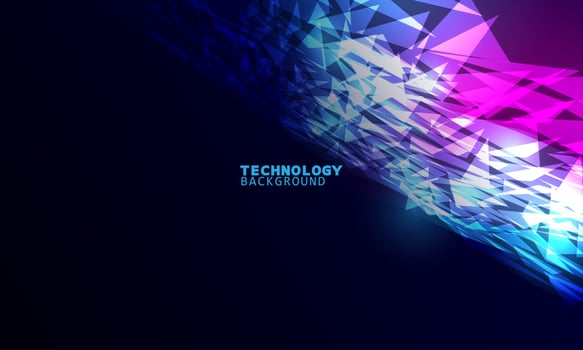 Vector illustration technology with triangles over dark blue and pink background.