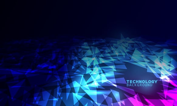 Vector illustration technology with triangles over dark blue and pink background.