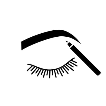 Eyebrows shaping glyph icon. Makeup pencil. Brows makeup. Brows contouring. Eyebrow pencil. Silhouette symbol. Negative space. Vector isolated illustration