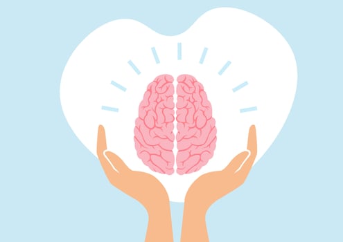 Psychotherapy. Flat style vector illustration. Concepts of psychology, emotions and psychotherapy. Mental health treatment metaphor. human hand holding human brain