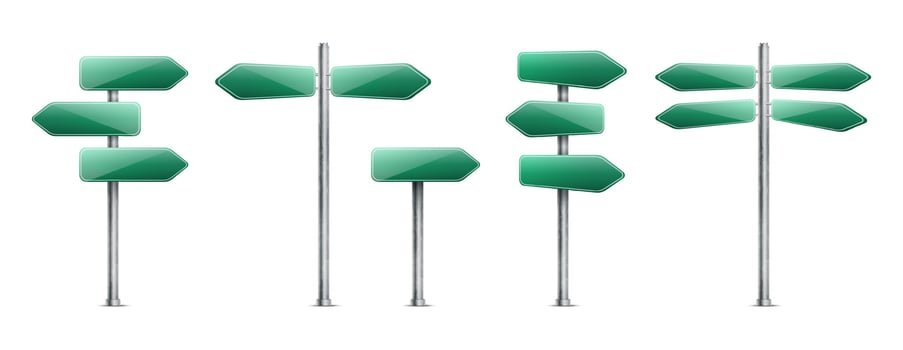 Vector set realistic green road signs. Isolated on white background.