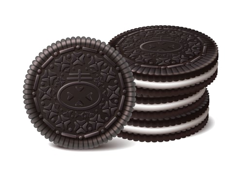 3d realistic vector icon. Falling chocolate cookies. Isolated on white background.