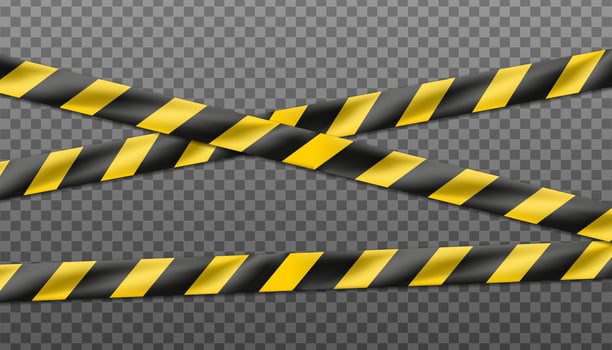 3d realistic vector hazard black and yellow striped ribbon, caution tape of warning signs for crime scene or construction area.