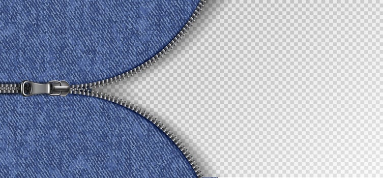 3d realistic vector background with slider zip with jeans texture.