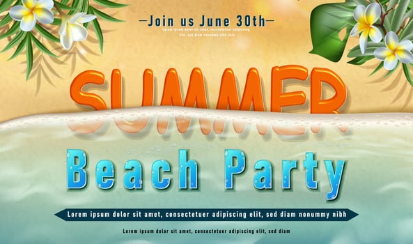Vector summer sunscreen protection banner with  sand  with sunbeams and tropical leaves and waves of the ocean.