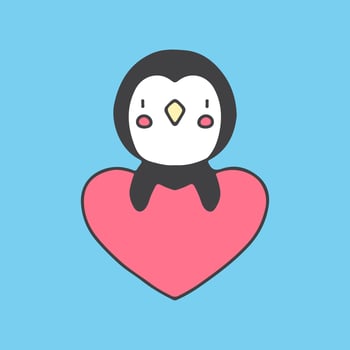 Cute penguin mascot character holding love. Illustration for sticker and t shirt. vector