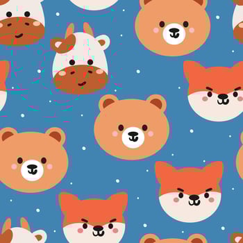 seamless pattern hand drawing cartoon of bear, fox and cow. for fabric print, textile, kids wallpaper vector