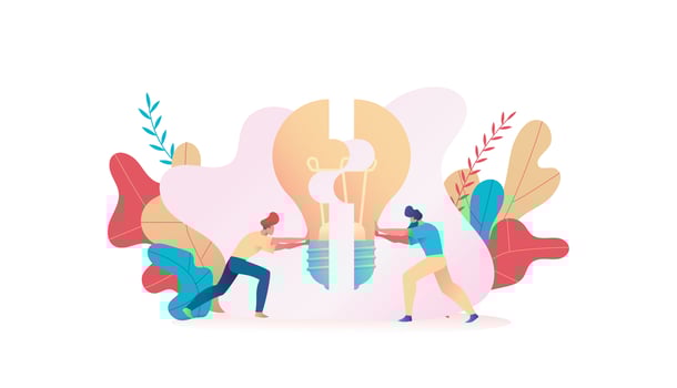 Two people connect the puzzle light bulb vector