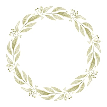 minimal watercolor green leaf and berry wreath eps10 vectors illustration
