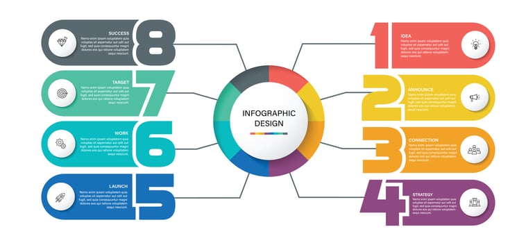 Steps business data visualization timeline process infographic template design with icons vector