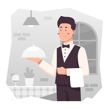 Waiter Serving a Dish in The Restaurant vector