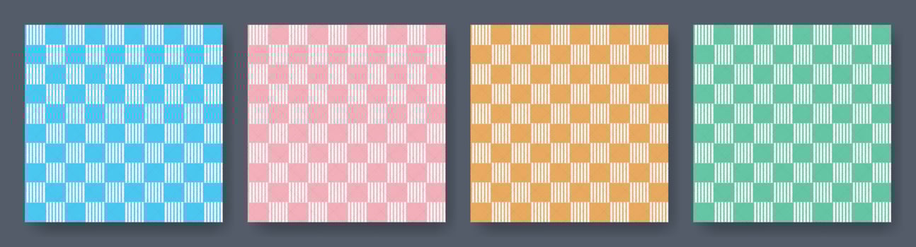 Vichy gingham textures set of patterns. Checkered design. Diagonal background for napkins, towels. Vector illustration.