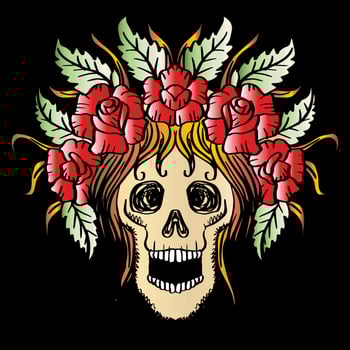 Skull with roses hand drawing illustration. vector