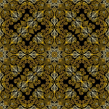 Gold swirly ornament, vector seamless pattern