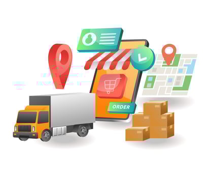 Isometric illustration concept. online shopping e-commerce delivery vector