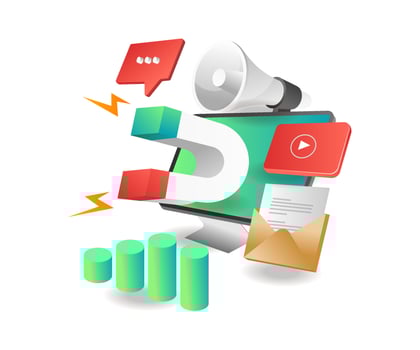 Isometric illustration concept. Magnet digital marketing strategy vector