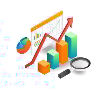 Illustration isometric concept. Analysis of investment business company progress data vector