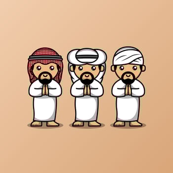 Cute arabic man character collection vector illustration