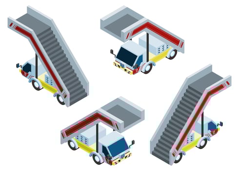 isometric truck gangway. stairs to the plane vector