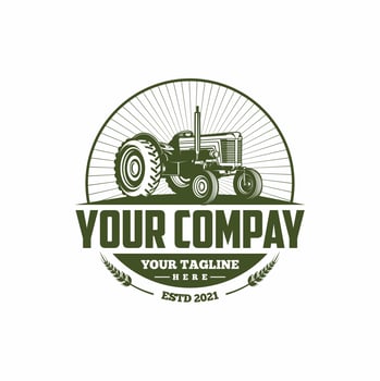 vintage tractor silhouette logo template vector