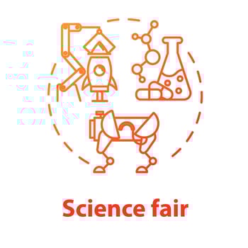 Science fair concept icon. Technology development. Chemistry school project. Robotics building. University and college competition idea thin line illustration. Vector isolated outline drawing