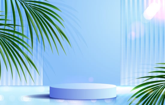 Cosmetic on background and premium podium display for product presentation branding and packaging . studio stage with shadow of leaf background. vector design