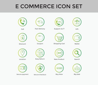 Set of E commerce simple icon set shopping cart colorful, delivery, secure payment, credit card etc vector