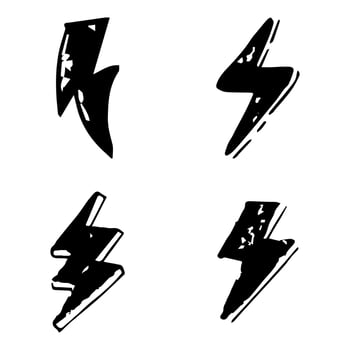 set of hand drawn vector doodle electric lightning bolt symbol sketch illustrations. thunder, vector ilustration