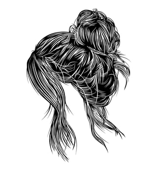 Messy bun hairstyles, hand-drawn vector line art illustration.