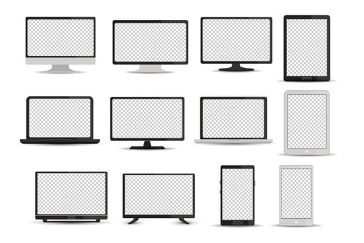 Set of flat technology device monitor laptop LCD tv smartphone vector