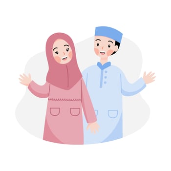 Cute muslim kids illustration for ramadan and eid mubarak greeting vector