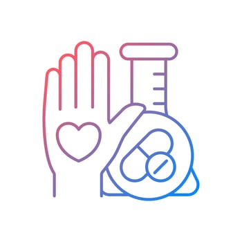 Human volunteer research gradient linear vector icon. Contribute to medical advances. Test investigational drugs. Thin line color symbol. Modern style pictogram. Vector isolated outline drawing