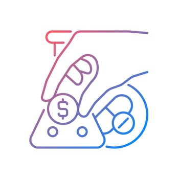 Crowdfunding for medical trials gradient linear vector icon. Raising research funds. Sponsored clinical studies. Thin line color symbol. Modern style pictogram. Vector isolated outline drawing