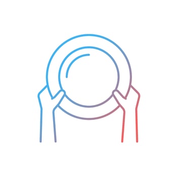 Asking for food gradient linear vector icon. Poor population that suffers from hunger. Food insecurity. Thin line color symbol. Modern style pictogram. Vector isolated outline drawing