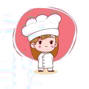 Cute chef girl chibi cartoon character illustration vector