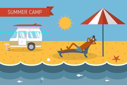 Summer Beach Camping Postcard With Lounging Guy vector