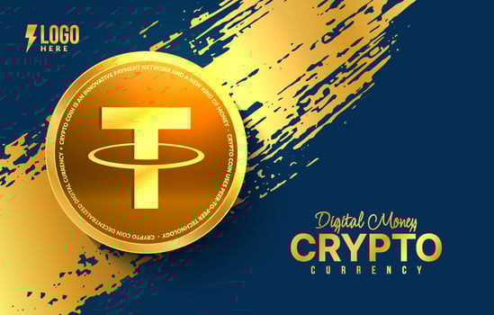 Tether crypto currency background, Digital money exchange of Blockchain technology, Cryptocurrency mining and financial vector