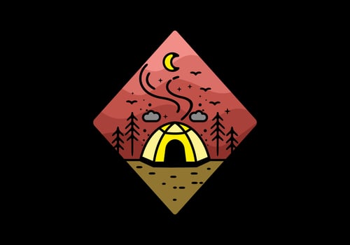 Colorful tent camping line art illustration badge vector