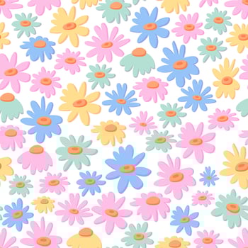 Daisy chamomile vector seamless pattern. Pretty floral summer background in small flowers. The elegant template for fashion prints. Hand-drawn design for paper, cover, fabric, interior decor.