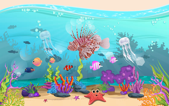 fish and coral reefs in the sea. underwater beauty. there is a lion fish vector