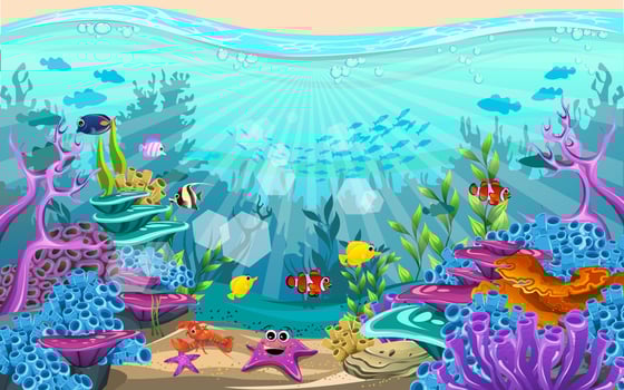 Fish and coral reefs under the sea. The diversity of beautiful habitats vector