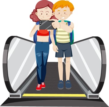 Front view of a couple on moving walkway vector