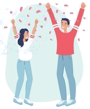 Gender reveal party. It's a girl. Pink confetti is flying around. Flat vector illustration on a white background.