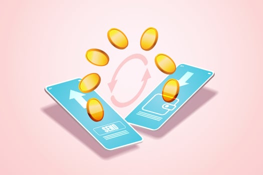 Online financial transactions via smartphone. vector