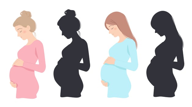 Pregnant mom, color illustration and silhouette vector