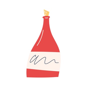 hand drawn wine bottle in simple style, flat vector illustration isolated on white background. Concept of party, holiday or celebration with alcohol drinks.