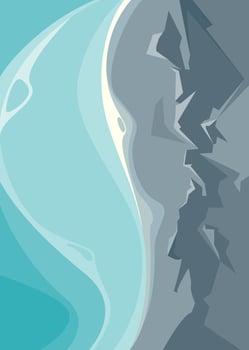 Poster with ocean and rocks. vector
