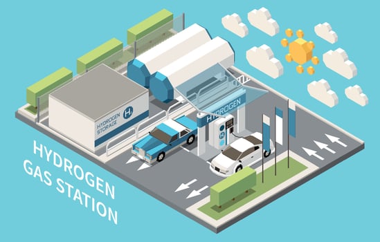 Hydrogen Fuel Isometric Composition vector