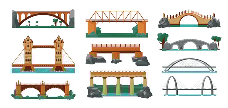 Bridges Color Icon Set vector